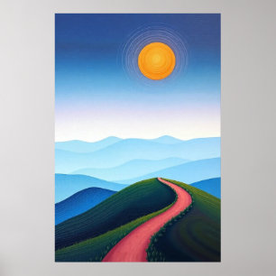 Minimalist Hilltop Sunrise with Winding Path Poster