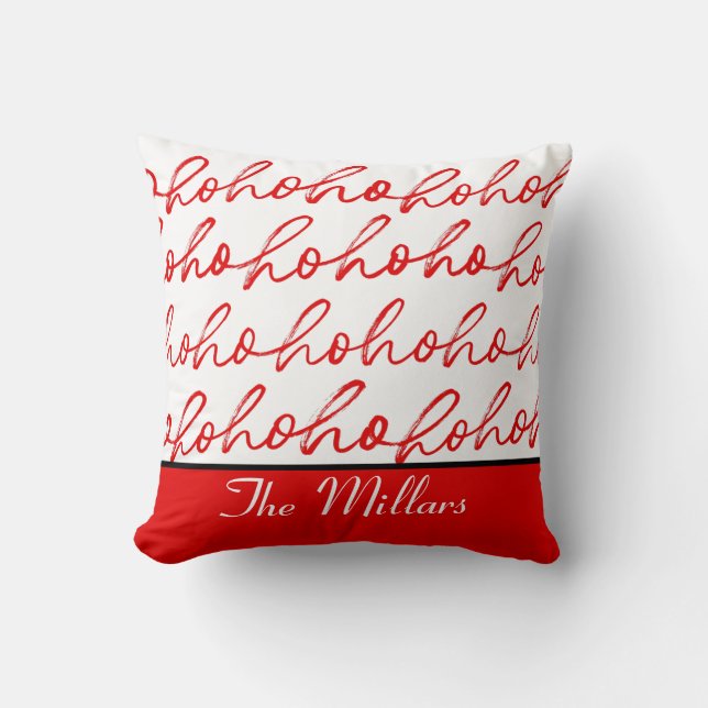 Minimalist Ho Ho Ho Text Red Holiday Pattern Xmas Cushion (Front)