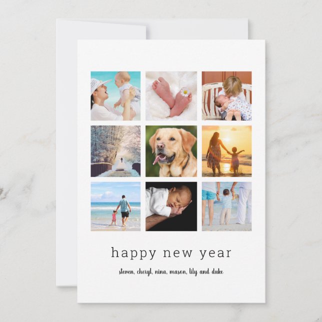 Minimalist holiday 9 photo card (Front)