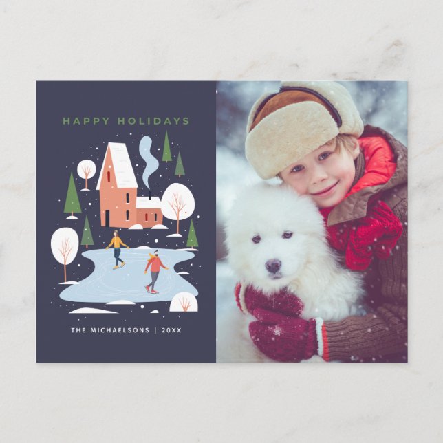 Minimalist Holiday Winter Scene Postcard (Front)