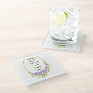 Minimalist holiday wreaths Crocus flowers Easter Glass Coaster