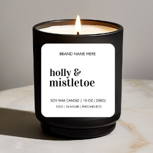 Minimalist Holly & Mistletoe Candle   Christmas Square Sticker