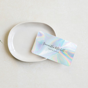 Minimalist Holographic QR Code Beautician Salon Business Card