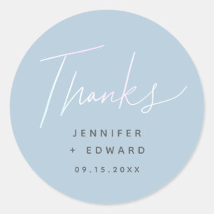 Minimalist Holographic Script Thanks Wedding Classic Round Sticker