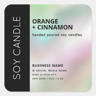 Minimalist holographic typography soy candle clas square sticker