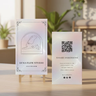 Minimalist Holographic Yoga Studio QR Code Business Card