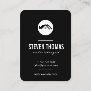 Minimalist Home Icon / Black White Business Card