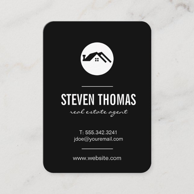 Minimalist Home Icon / Black White Business Card (Front)