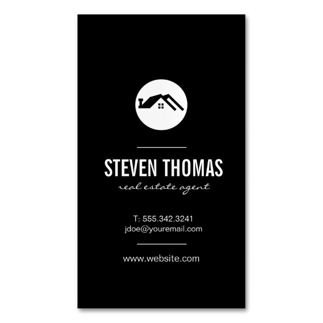 Minimalist Home Icon / Black White Magnetic Business Card (Front Vertical)