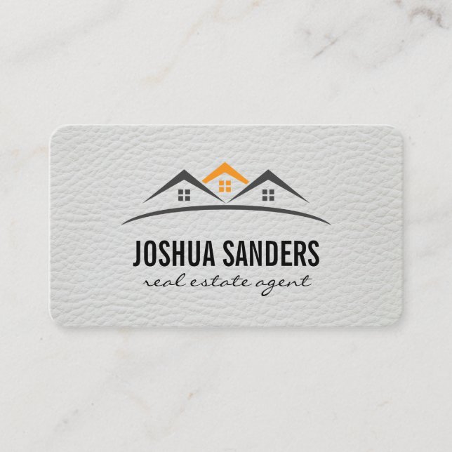 Minimalist Home Icon / Gold Brushed Faux Leather Business Card (Front)