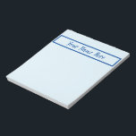 Minimalist home office handy notes navy name text<br><div class="desc">Handy Note Pad for Home or Office
Minimalist light blue pages with navy blue name box and name text
Customise with your name or text to make it special for you!
2 sizes available
You may transfer VanOmmeren designs to other Zazzle products!</div>