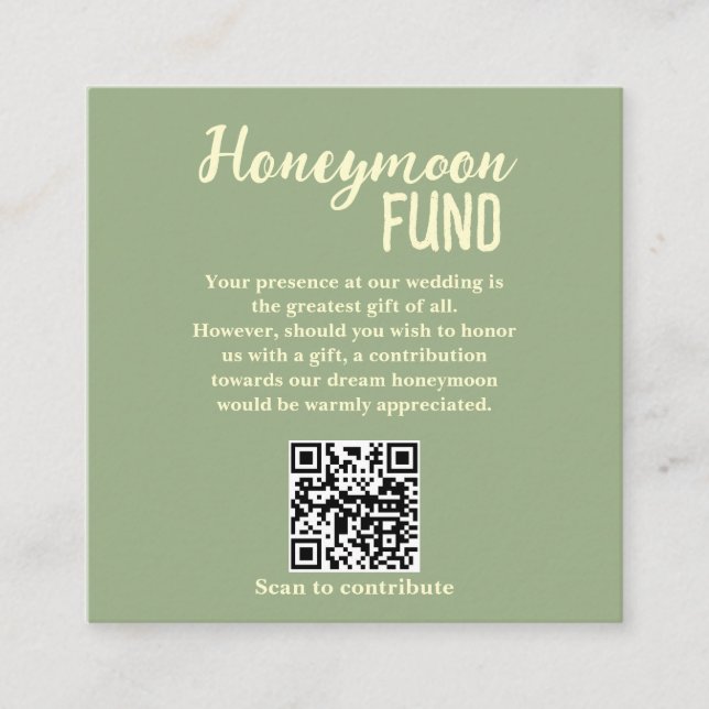 Minimalist Honeymoon Fund QR Code Wedding Enclosure Card (Front)