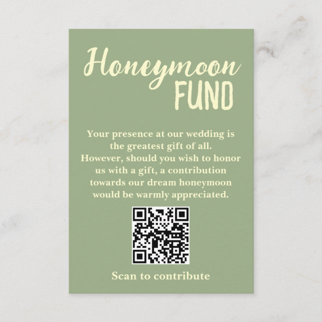 Minimalist Honeymoon Fund QR Code Wedding Enclosure Card (Front)