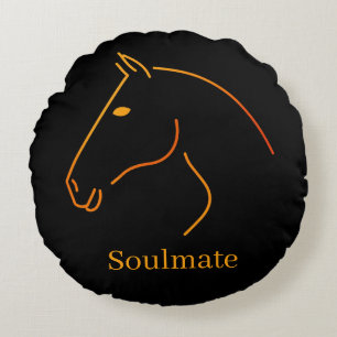 Minimalist Horse Line Art - "Soulmate" Personalise Round Cushion