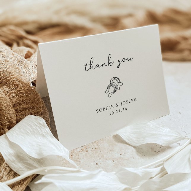 Minimalist Horseshoe | Black and White Wedding Thank You Card (Creator Uploaded)