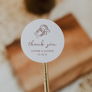 Minimalist Horseshoe Brown and White Wedding Classic Round Sticker