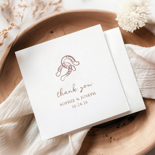 Minimalist Horseshoe   Brown and White Wedding Napkin