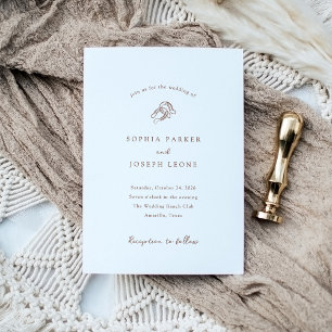 Minimalist Horseshoe   Rustic Brown Wedding Invitation