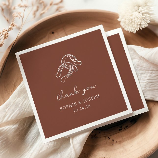 Minimalist Horseshoe | Rustic Brown Wedding Napkin (Creator Uploaded)