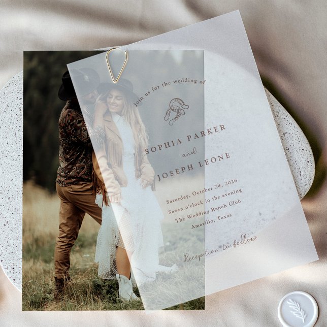Minimalist Horseshoe | Rustic Brown Wedding Vellum Invitations (Creator Uploaded)