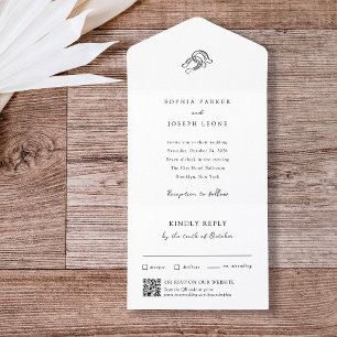 Minimalist Horseshoe   Wedding QR Code All In One Invitation