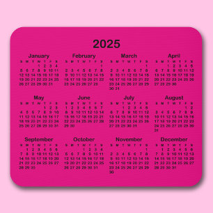 Minimalist Hot Pink and Black 2025 Calendar Mouse Pad