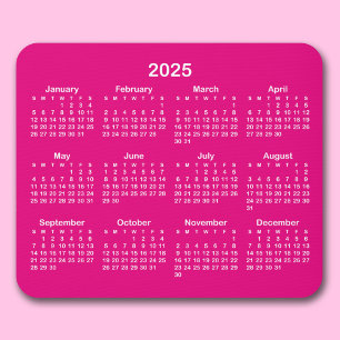 Minimalist Hot Pink and White 2025 Calendar Mouse Pad