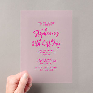 Minimalist Hot Pink Brush Script 50th Birthday Acrylic Invitations