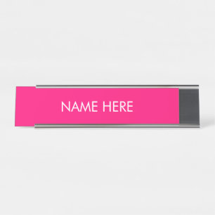 Minimalist hot pink fuchsia custom name text chic desk name plate