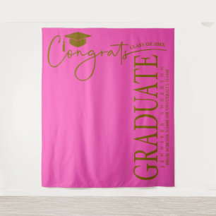 Minimalist Hot Pink & Gold Congrats Graduate  Tapestry