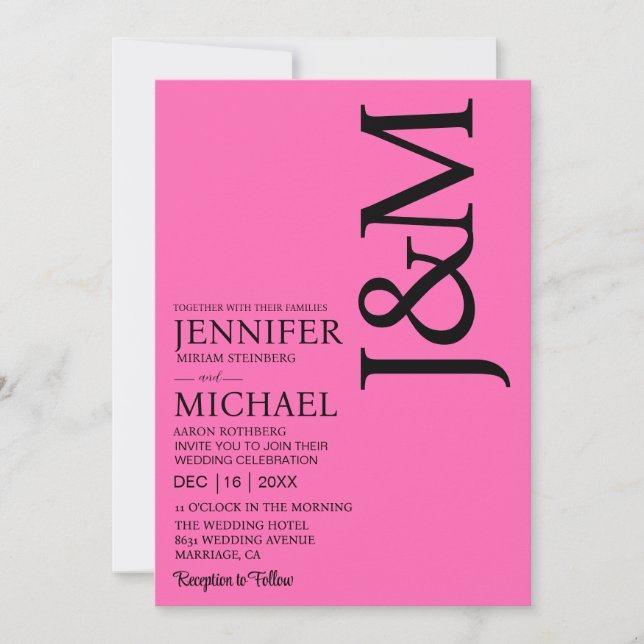 Minimalist Hot PInk Magenta QR Code Wedding Invitation (Front)