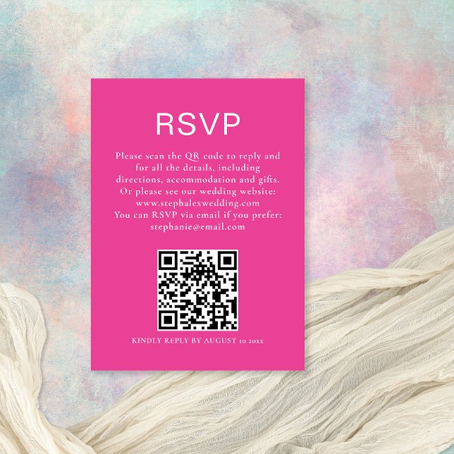 Minimalist Hot Pink Text QR Code RSVP  Enclosure Card (Creator Uploaded)