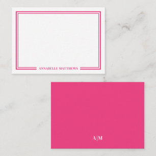Minimalist Hot Pink Two Border Monogram Card