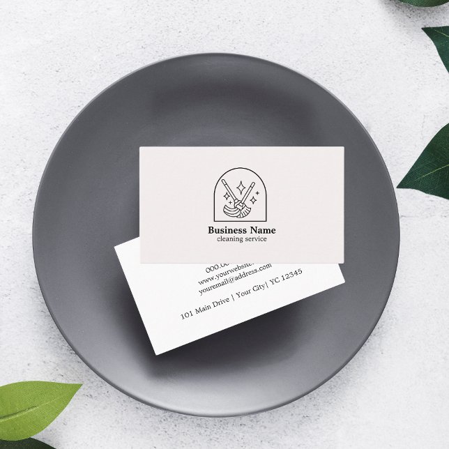 Minimalist House Cleaning Home Services Logo Pink  Business Card (Creator Uploaded)