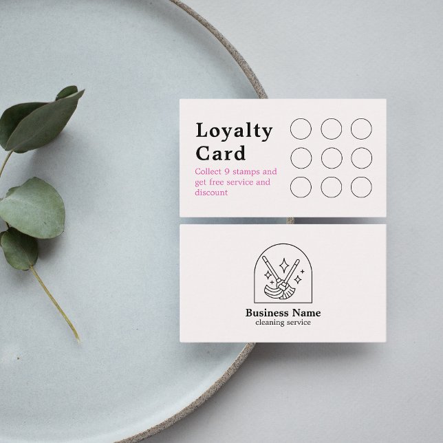 Minimalist House Cleaning Home Services Logo Pink Loyalty Card (Creator Uploaded)