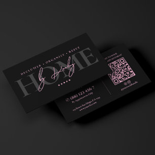 Minimalist Housekeeper Home Organiser Pink Black Business Card
