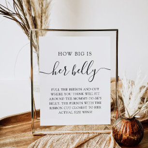 Minimalist How Big is Her Belly Baby Shower Game Poster