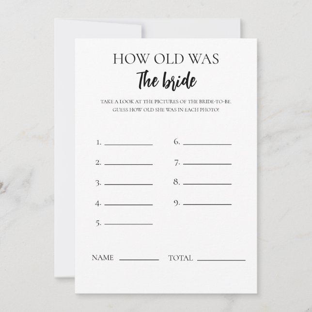 Minimalist How Old Was Bride Bridal Shower Card (Front)