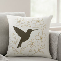 Minimalist Hummingbird & Floral Decorative Pillow