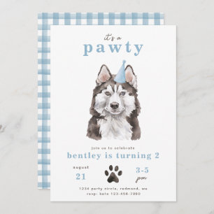 Minimalist Husky Dog Invitation   Pawty