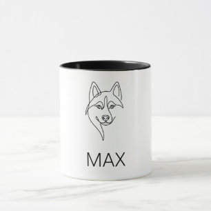 Minimalist Husky Face Line Art Custom [Pet Name Mug