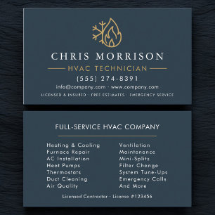 Minimalist HVAC Blue Gold Modern Business Card