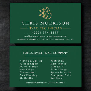 Minimalist HVAC Green Gold Modern Business Card