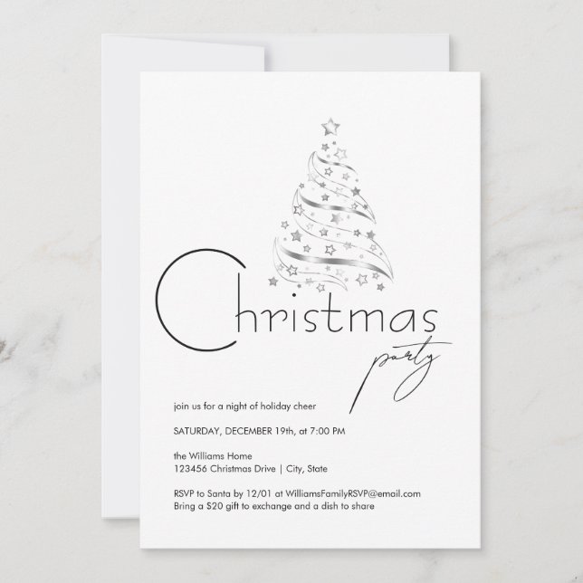 Minimalist Hygge Black and White Christmas Party Invitation (Front)
