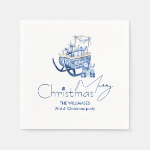 Minimalist Hygge Blue Christmas Santa Sleigh Napkin