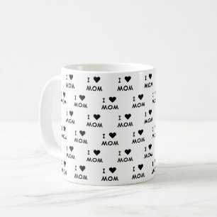 Minimalist I love mom heart Script Custom B&W Coffee Mug