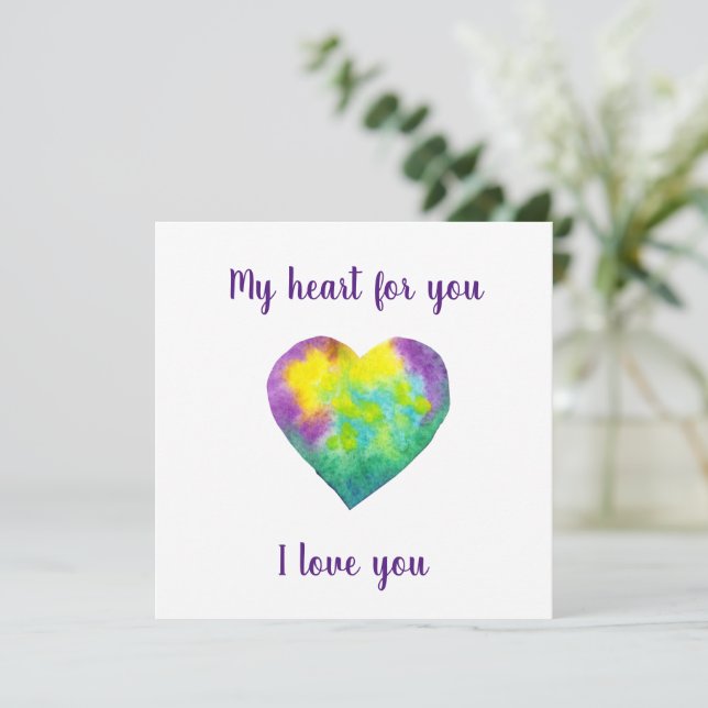 Minimalist I love you rainbow watercolor heart     (Standing Front)