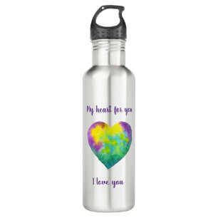 Minimalist I love you rainbow watercolor heart 710 Ml Water Bottle