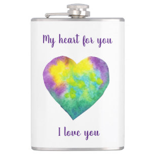 Minimalist I love you rainbow watercolor heart Hip Flask