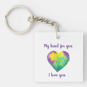 Minimalist I love you rainbow watercolor heart   Key Ring